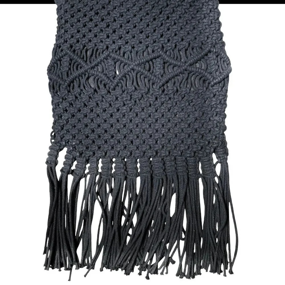 Danielle Nicole Boho Hippie Black Macrame Wooden Handle Crossbody fringe Bag‎